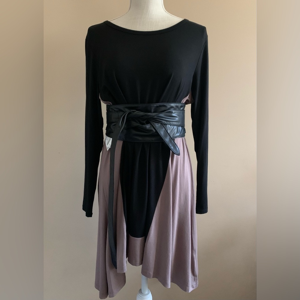 Black and Mocha Color Block Tunic Blouse Top - Picture 2 of 11